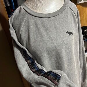 Gray Crewneck Sweater with Embroidered Logo